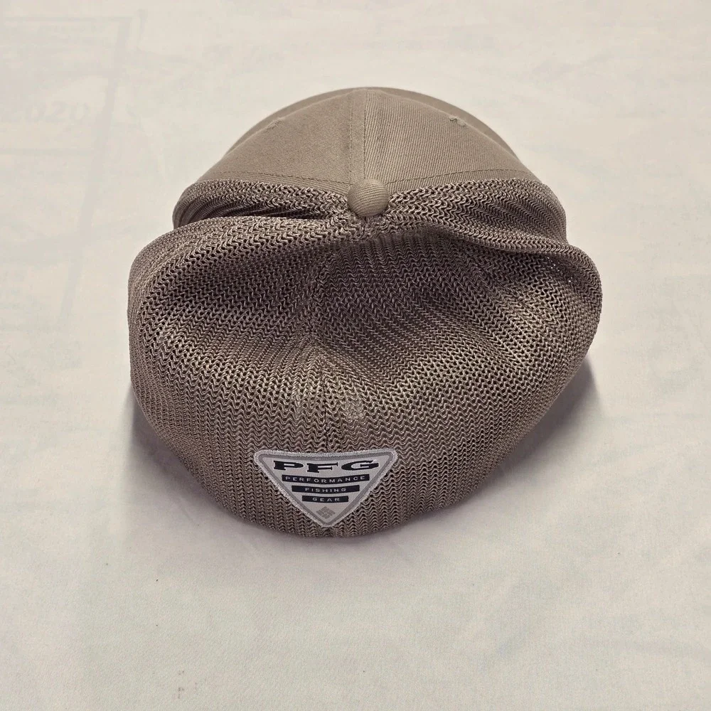 Columbia PFG Performance Fishing‎ Hat Tan Mesh American Flag Fish Logo Cap L/XL